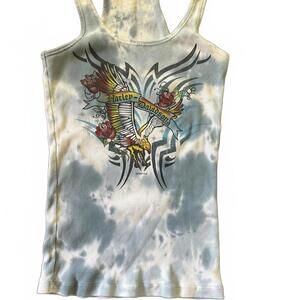 Harley Davidson Blue Tie Dye Ribbed Graphic Tank Top